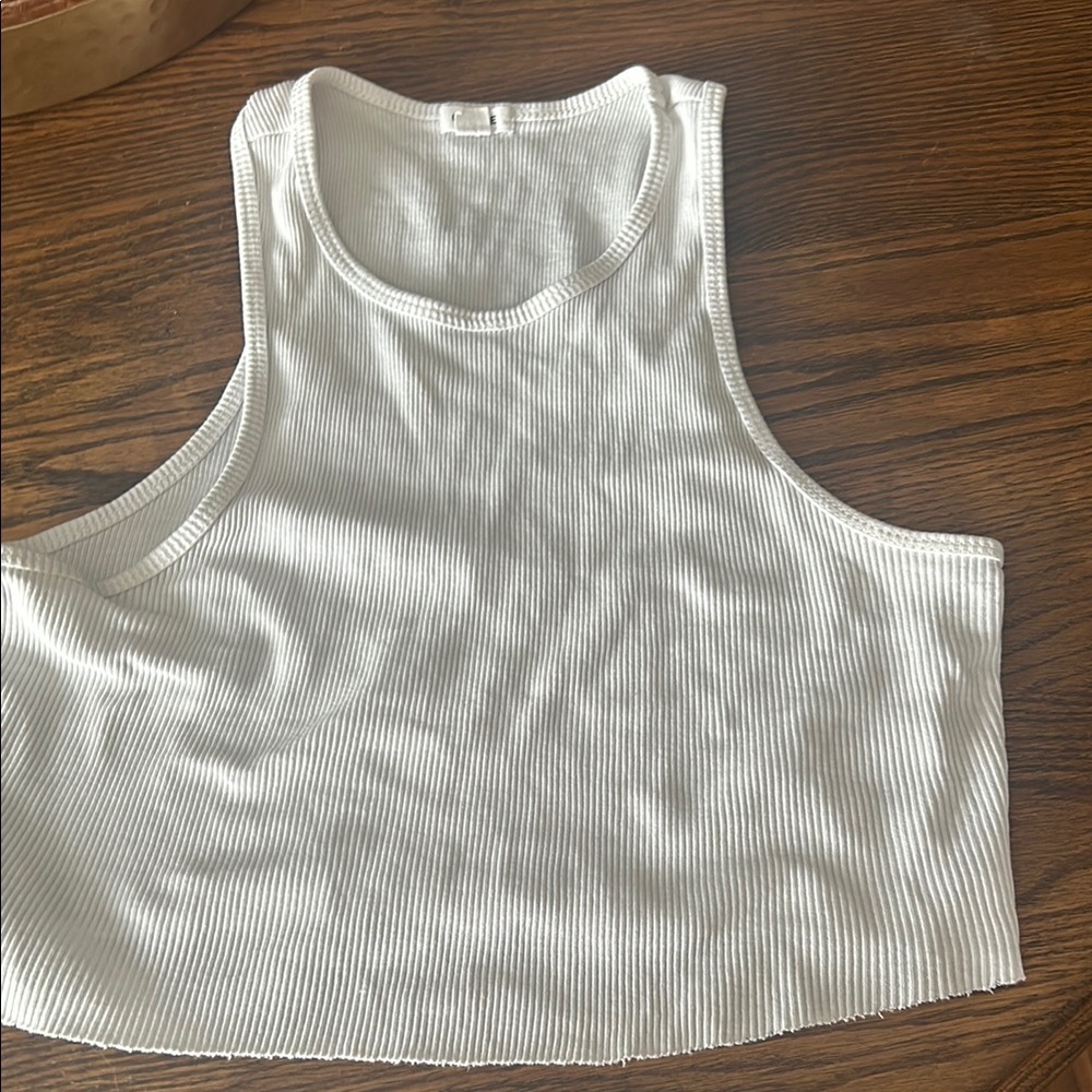 Garage White Ribbed Crop Tank Top